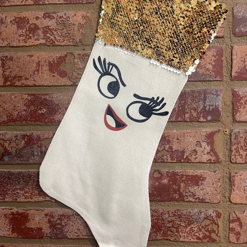 Eyelash Lash Winking Face Christmas Stocking Gold - Picture 3 of 5